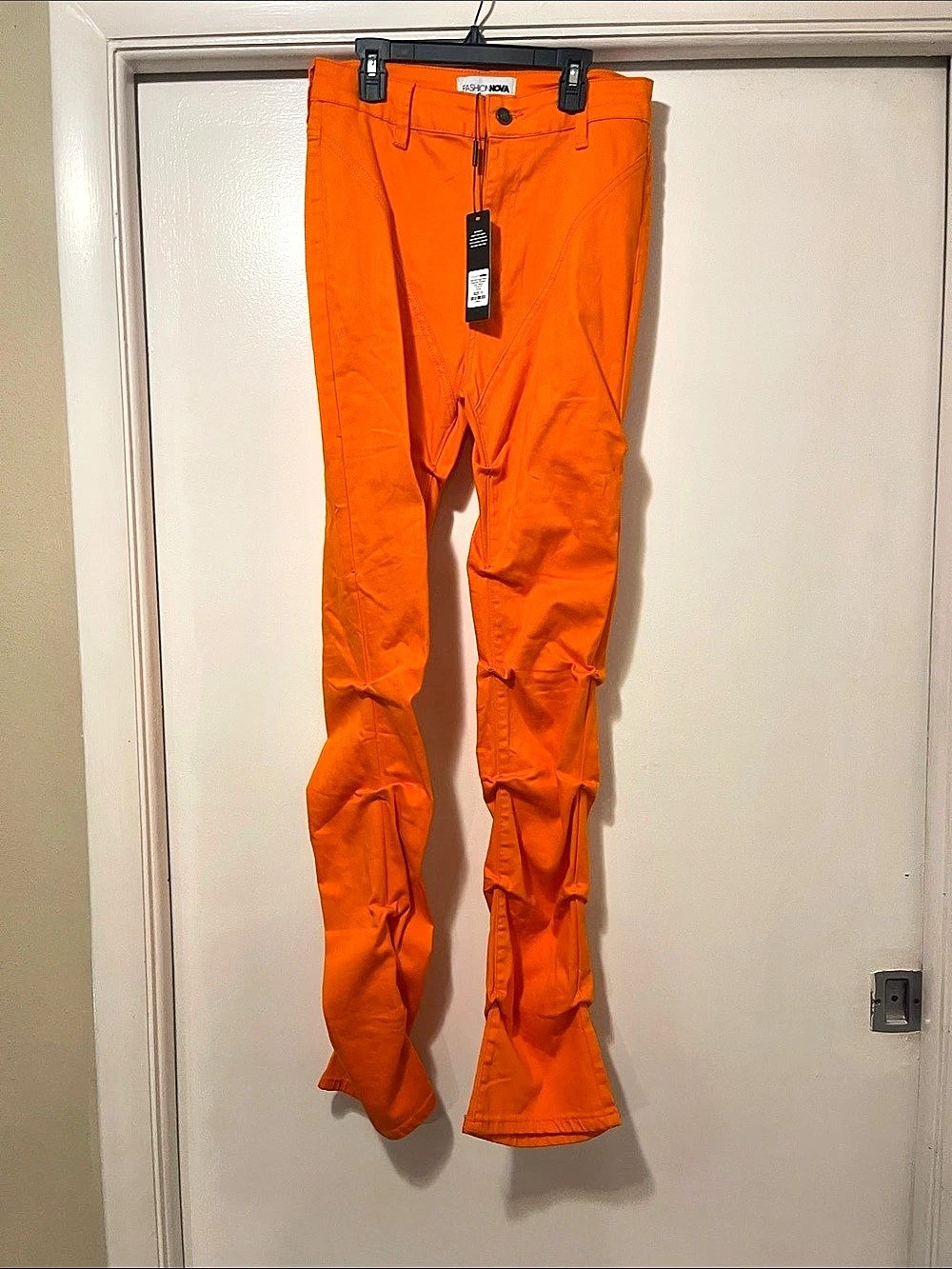 Fashion Nova See Me High Rise Stacked Straight Leg Jeans Orange Waist 11 NWT